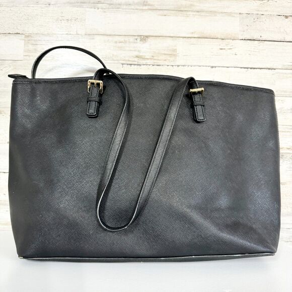 Michael Kors Women Large Extra Slim Black Jet Setter Pebbled Leather Tote Bag - Picture 5 of 7